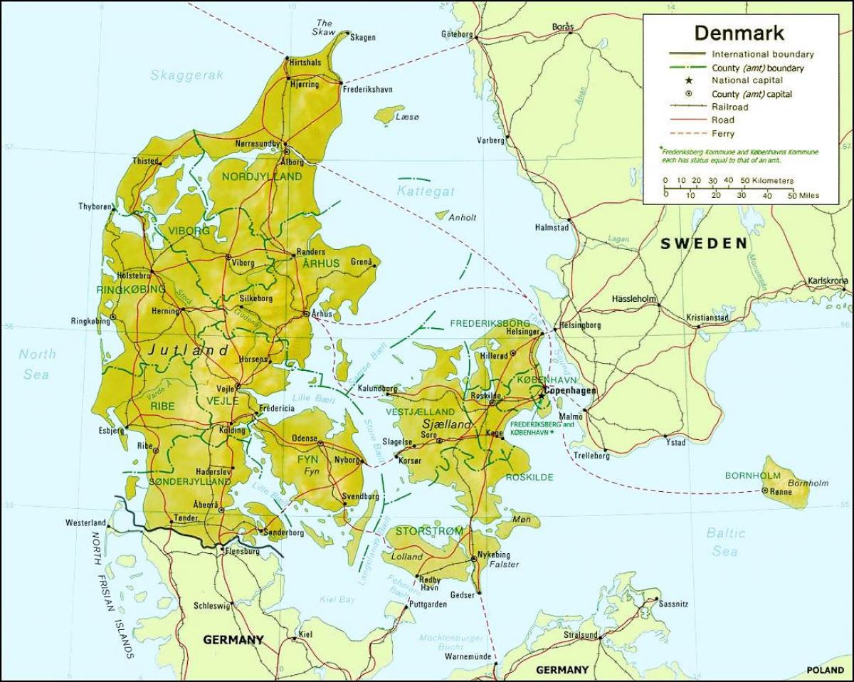 Mapa de dinamarca de la geografía 