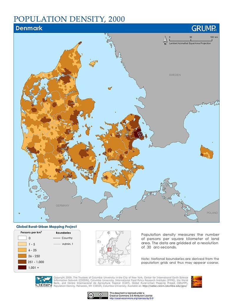 dinamarca densidad de población mapa