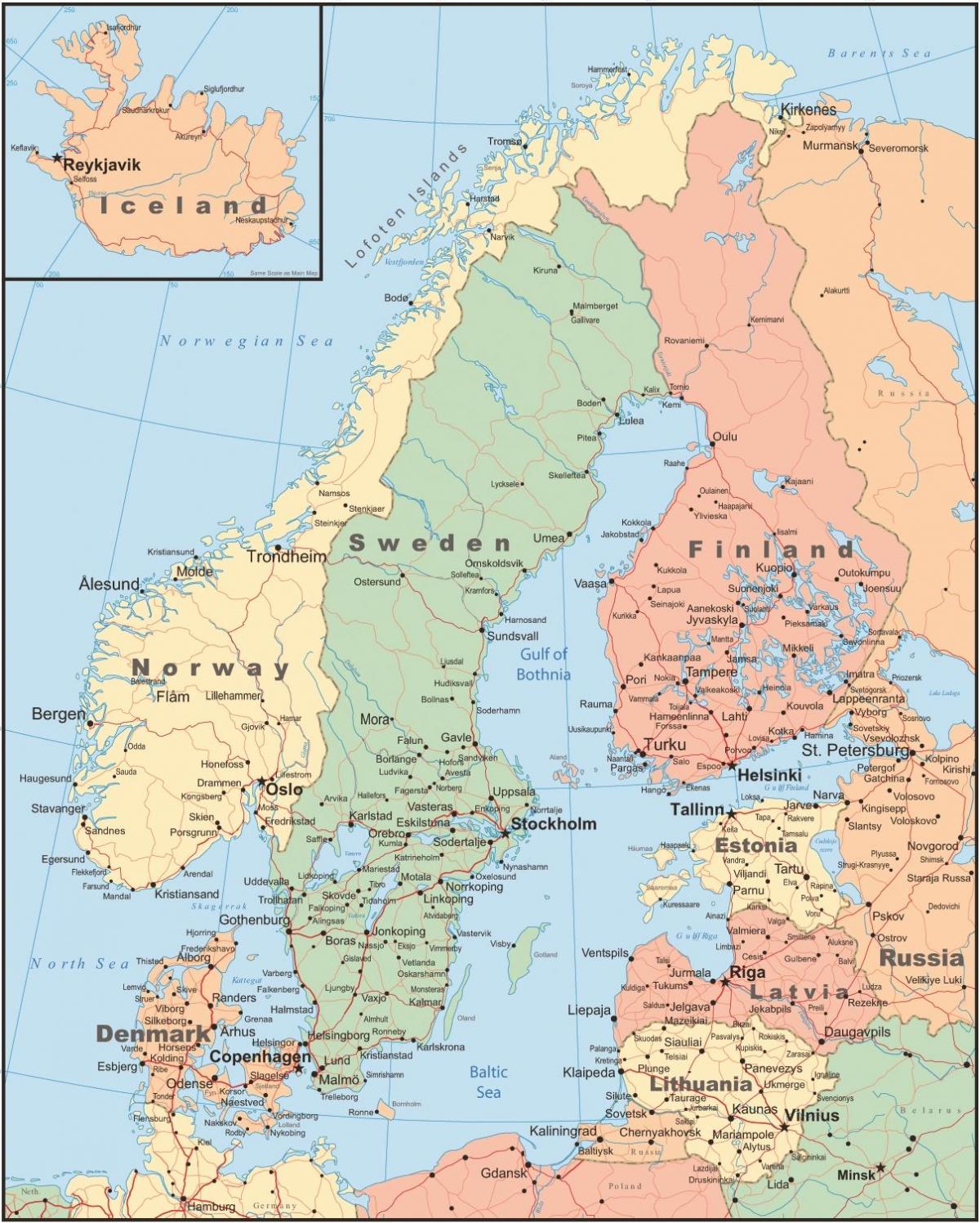 mapa de dinamarca y los países vecinos