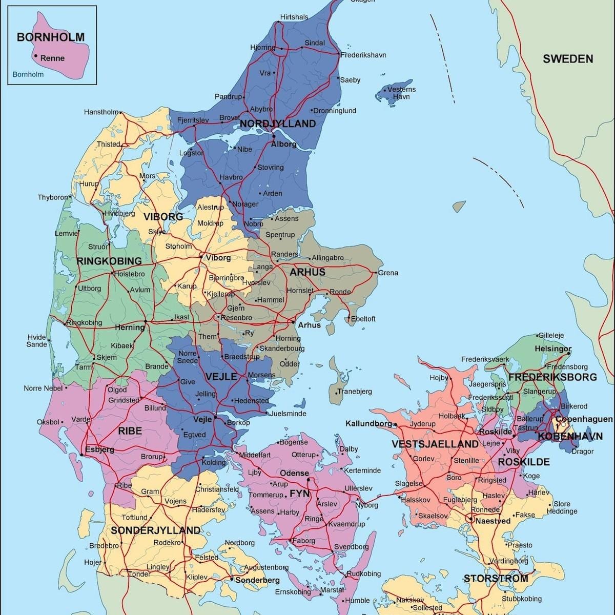Mapa de dinamarca político