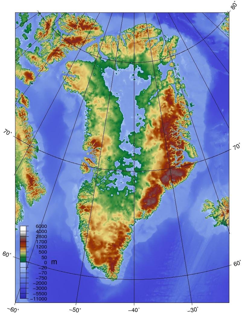 El mapa topográfico de dinamarca
