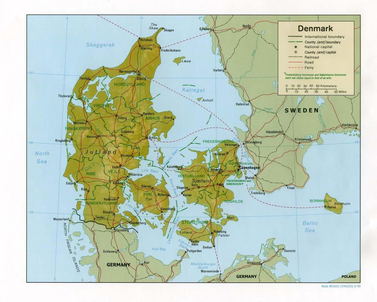 Mapa físico de dinamarca