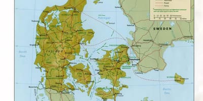 Mapa físico de dinamarca